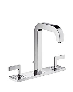 Hansgrohe Axor Citterio - 3-Loch Waschtischarmatur mit Zugstangen-Ablaufgarnitur und Auslauf 140 mm, Hebelgriffe und Platte